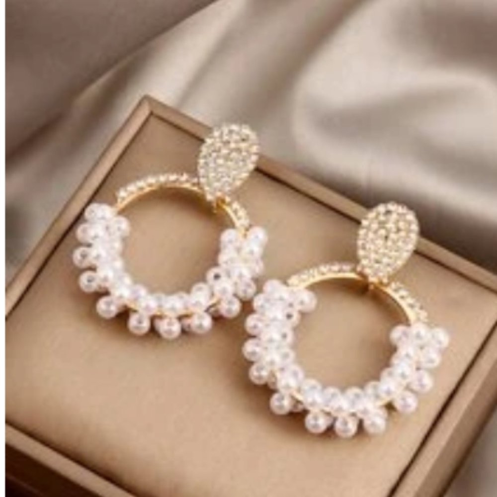 Rhinestone Decor Faux Pearl Drop Earrings